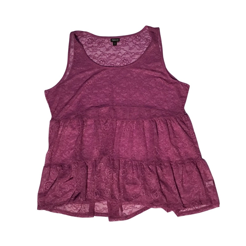Torrid Womens Sz 3 Purple Floral Lace Tiered Babydoll Sleeveless Tank Top Blouse